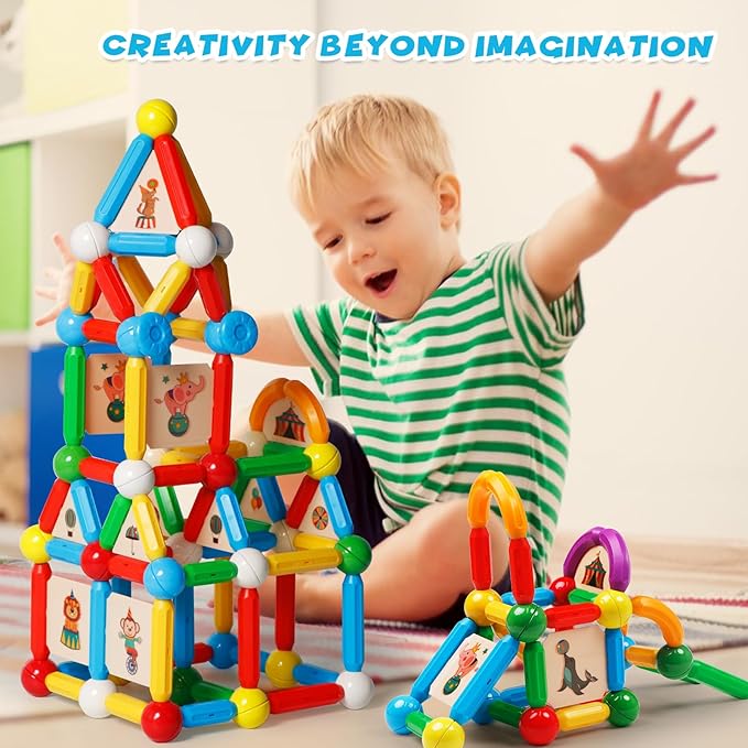 MAGBLOCK 90PCS Magnetic Building Sticks Toy Building Blocks Gift for Boys and Girls, Magnet Sticks Balls and Rods Sets, Sensory Montessori Toys for Preschool Toddlers Kids