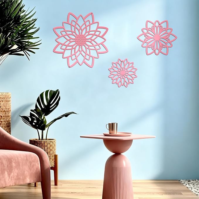 Zzbakress 3 Pcs Metal Flowers Wall Art Bathroom Wall Decor (Pink Concise) | Farmhouse Flower Bathroom Decor Wall Decorations For Bathroom, Living Room, Office, Kitchen, Hallway And Outdoor