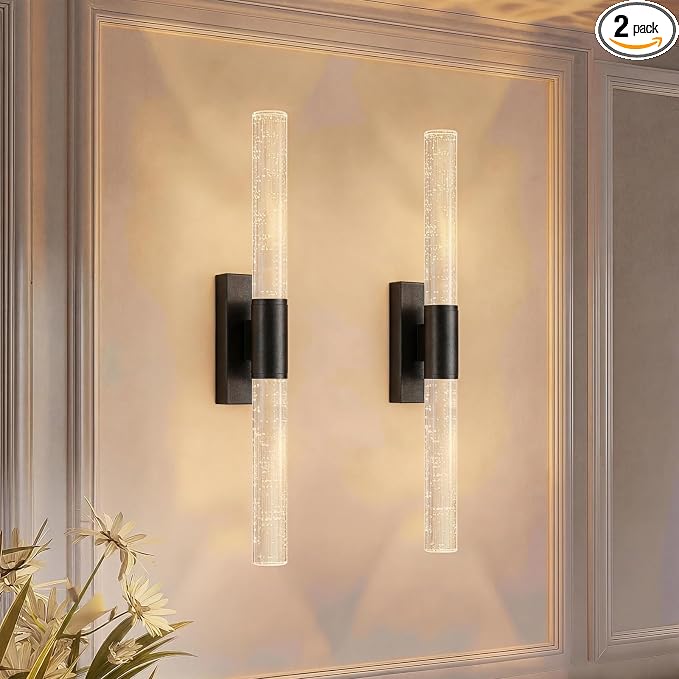 camuucci Battery Operated Wall Sconces Set of 2, Rechargeable Wall Lights | 12000mAh Long-Lasting Battery,Dimmable Cordless Sconce,No Wiring Needed for Bedroom,Living Room,Black 20.9-Inch