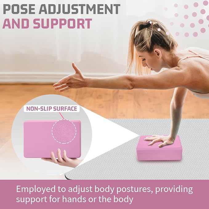 Yoga Blocks 2 Pack 3x6x9IN Foam Block Supportive Latex-Free with Rounded Edges, Non-Slip Exercise Blocks for Pilates, Meditation, Balance, Stretching and Deep Poses