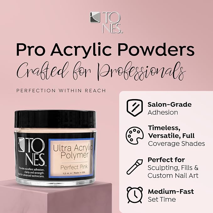 Tones Ultra Acrylic Powder | Perfect Pink | 8.5 Oz | Durable Retention | Silky Consistency | Crystal Clarity & Effortless Nail Sculpting Formula