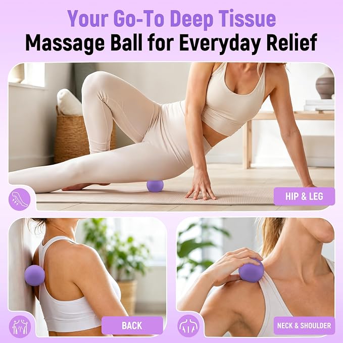 Massage Ball Lacrosse Ball for Myofascial Release, Massage Deep Tissue for Back, Neck, Foot Trigger Point Therapy, Full Body Muscle Knots, Relieving Muscle Pain (Purple)