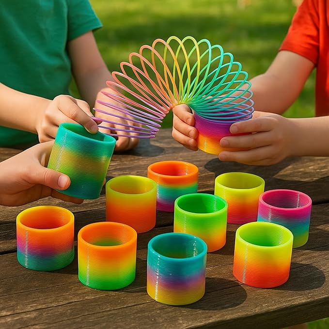 Liberty Imports 12 PCS Magic Rainbow Coil Springs - Small Colorful Neon Plastic Bulk Toys for Kids Birthday Party Favors, Goodie Bag Fillers, Party Prizes (2 Inches)