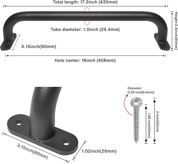 17 Inch Black Playground Accessories Handles Metal Pack of 6- Playset Handles, Swing Sets Attachment Grab Bars, Kids Hand Grips Monkey Bar for Playhouse, Treehouse, Jungle Gym
