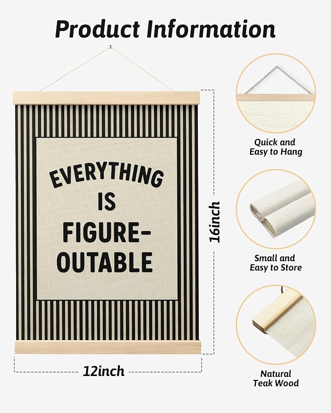 FGFK Everything Is Figureoutable Positive Affirmations Wall Art Poster Hanger Frame, Retro Black Inspirational Canvas Prints Framed Wall Decor for Office Classroom Home Bedroom, 12x16 Inch
