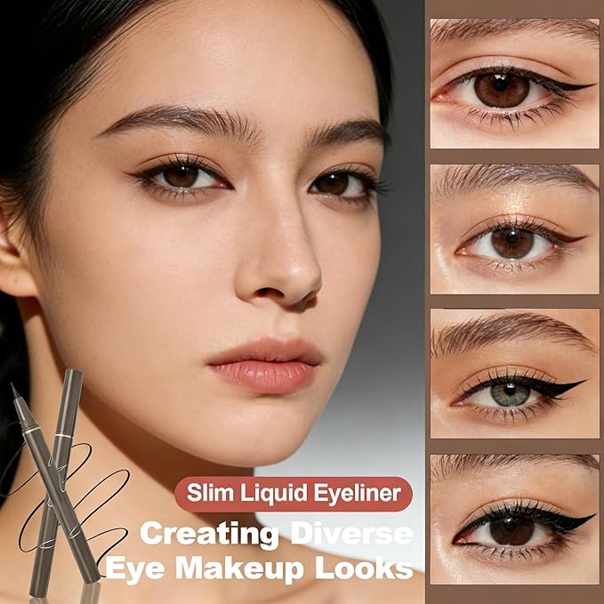 Ultra Fine Liquid Eyeliner Pencils- Slim Felt Tip for Precise Eye Lines, Waterproof, Smudge Proof & Quick-Drying, Winged Liner and Inner Corner. Long Lasting All Day Makeup, Smooth & Lightweight.