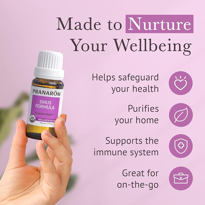 Pranarom - Sinus Formula Essential Oil Blend, Organic Essential Oils for Health, Essential Oils for Wellness, Aromatherapy Essential Oils, Certified Organic, 15ml