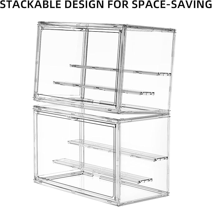 Clear Acrylic Display Case for Collectibles 3 Layer Hobby Figure Display Case Box with Shelves Stackable Figurine Display Boxes for Funko Pop Mart Labubu Model, 2 Pack