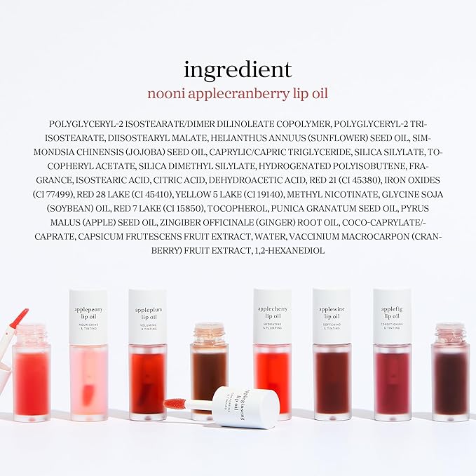 NOONI Korean Lip Oil - Applecranberry | Long-Lasting, Moisturizing, Plumping, Revitalizing for Dry Lips, Waterproof, No Peel Off, Hydrating, Stocking Stuffers, Gifts For Teen Girls, 0.12 FL Oz