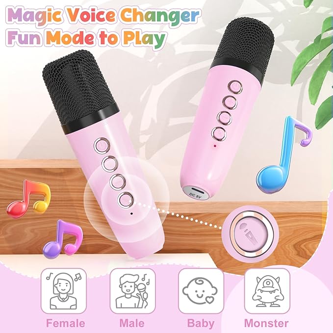 FLUESTON Mini Karaoke Machine for Kids Adults, Portable Bluetooth Speaker with 2 Wireless Microphones, Toys for Girls Ages 3, 4, 5, 6, 7, 8, 9,10,11,12+ Years Old, Birthday Valentines Gifts for Kids
