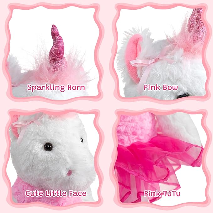 Ballerina Unicorn Stuffed Animal Cute Plush Unicorn in Tutu Skirt Birthday Dance Recital Gifts for Girls Kids 21’’White