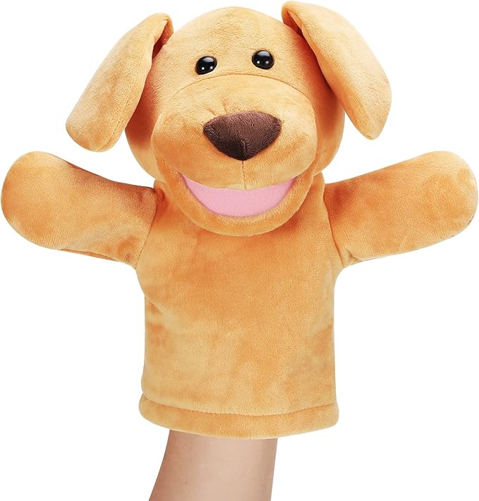 Zomiboo Hand Puppets Soft Animal Hand Plush Toy with Movable Mouth Imaginative Play Stocking Storytelling Interactive Toy(Dog)
