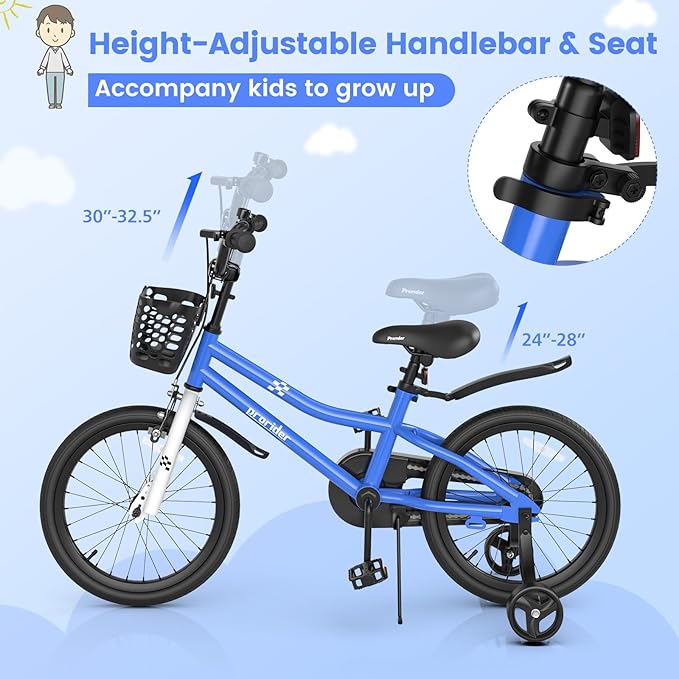 BABY JOY Kids Bike, 12 14 16 18 20 Inch Children Bikes for Boys Girls Teens 3-8 8+ Years w/Training Wheels or Kickstand, Handbrake, Coaster Brake & Removable Basket, Kids Bicycle of Multiple Colors