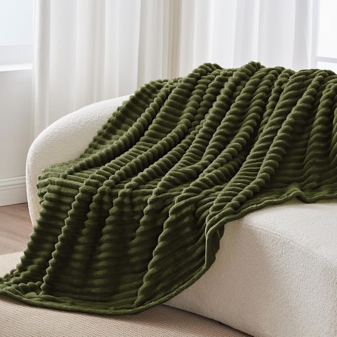 BEDELITE Striped Fleece Throw Blanket, Olive Green, 50"x60" | 300GSM Microfiber Fleece, Soft Cozy, Lightweight Warm, Double-Sided Plush, Machine Washable, Gift, Room Decor, for Couch Sofa
