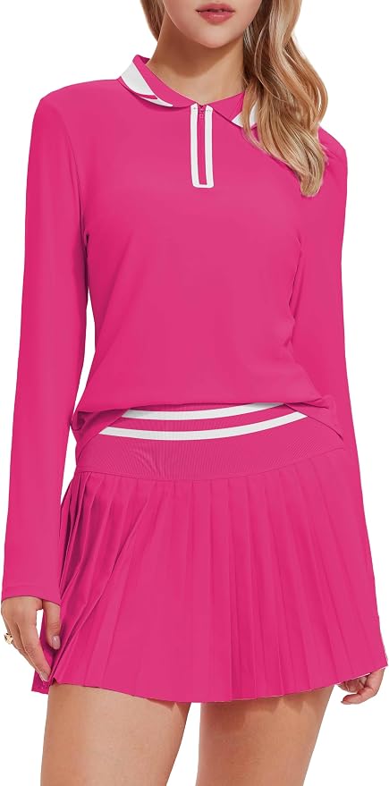 Tennis Skirt Sets for Women Zipper Color Block High Waisted Golf Polo Two Piece Skirt Set Women 2 Piece Outfits