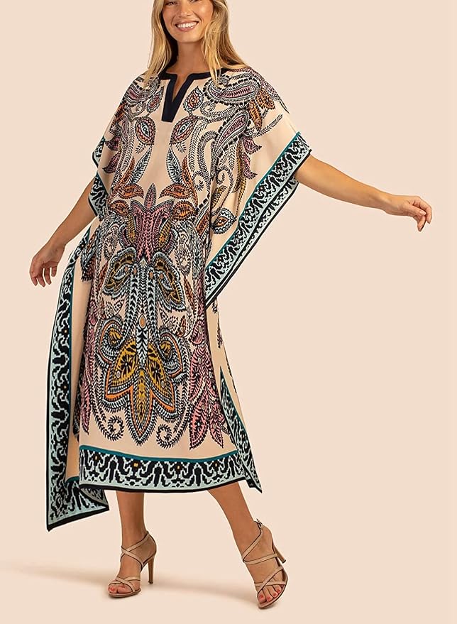 Venasha Womens Caftan Floral Print Kaftan Dress Short Sleeve Swimsuit Cover up Loungewear for Summer
