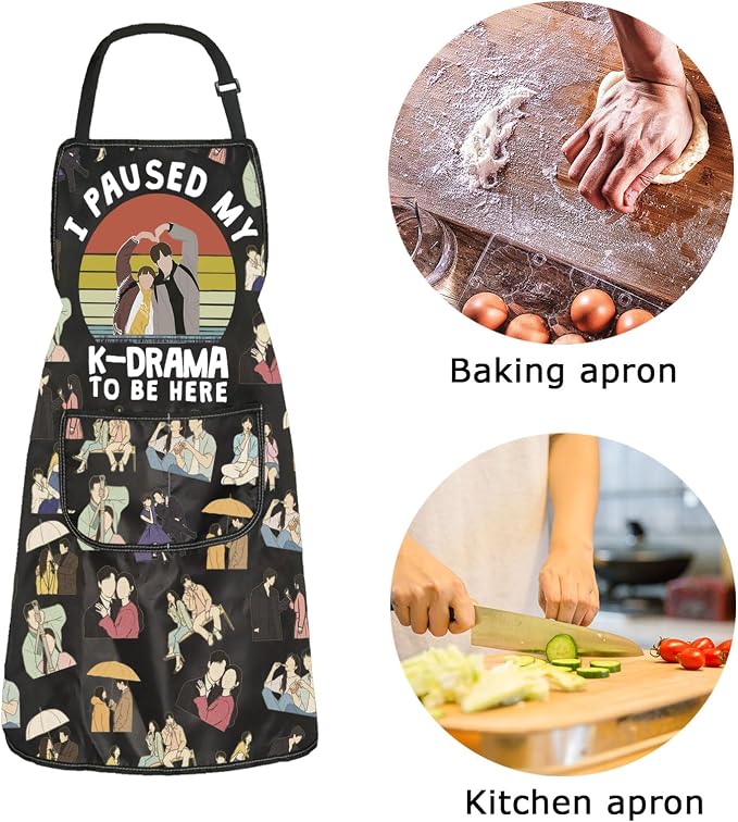 ZJXHPO K Drama Kitchen Apron Korean TV Show Fans Kitchen Decor K Drama Apron With Pocket Korean Lover Gift Housewarming Gift (KDrama Apron)