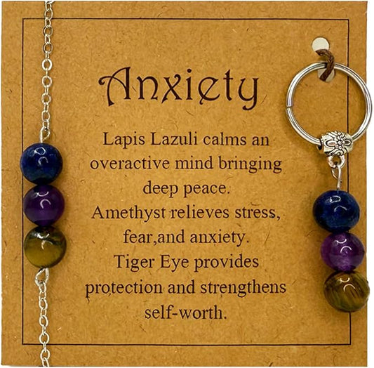 Healing Crystal Keychain Bracelet Set Healing Stones Anxiety Relief Natural Crystal Keychain for Women