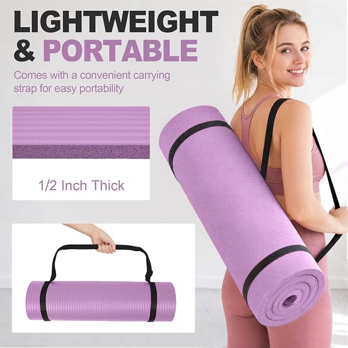 HULKFIT High Density Non Slip Yoga Mat, Extra Thick Exercise Mat with Carrying Strap, for Pilates, Fitness, Home Gym & Floor Workouts - Multiple Thickness & Multiple Color