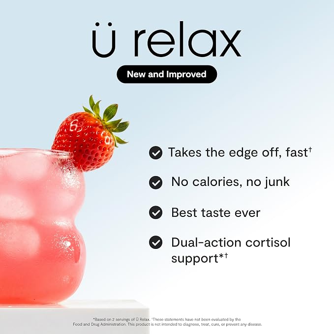 Ü Relax 2.0 Powder Drink Mix, Mixed Berry, Ashwagandha & L-Theanine, Adaptogens, Cortisol, Sleep Aid, Ready-to-Mix, Sugar Free, Zero Calorie, 20 Stick Packs