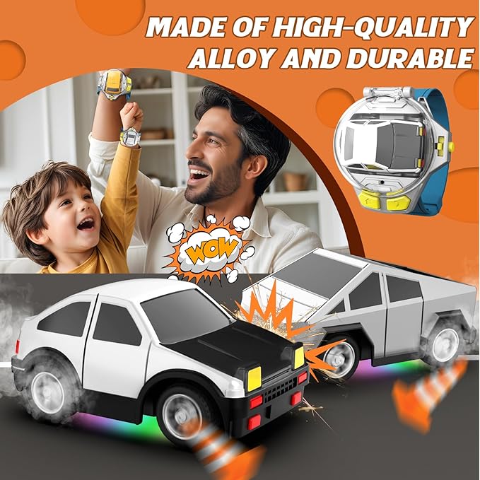 Ruxrcni Watch Remote Control Car Toy, 2.4 GHz Mini RC Cars Watch Toy with LED Lights USB Charging Wrist Controlled Small Racing Car Interactive Game Toys for Kids Boy Girl Birthday Christmas
