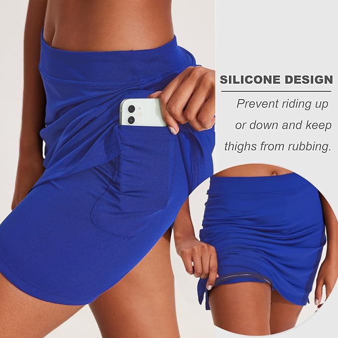 Ekouaer 16" Skorts for Women with Pockets Golf Pickleball Tennis Skirt | Silicone Grippers,2 Inner Pockets,Wide Waist,Side Slit Hem,Breathable,Soft,Lightweight