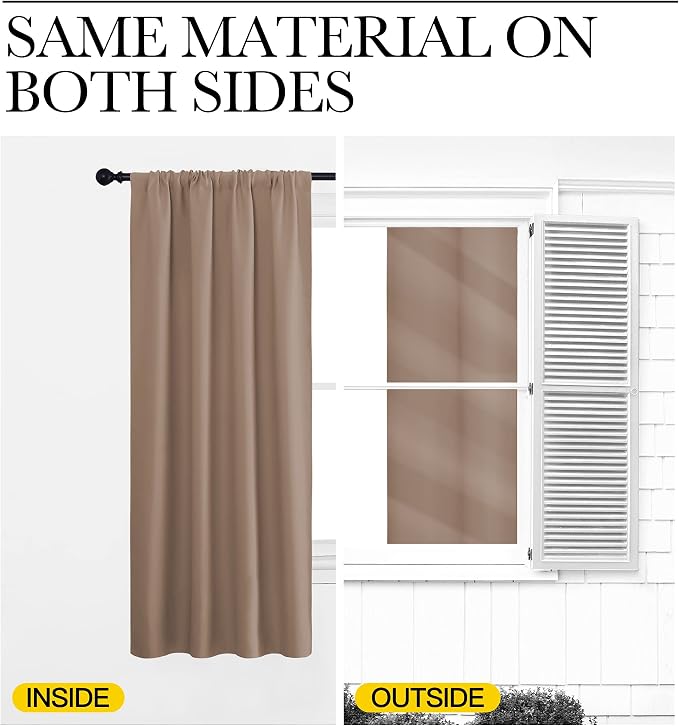 NICETOWN Kitchen Window Blackout Curtains - Window Treatment Thermal Insulated Rod Pocket Blackout Draperies/Drapes for Bedroom/Kitchen (Tan=Cappuccino, Set of 2, 42 inches Wide by 45 inches Long)
