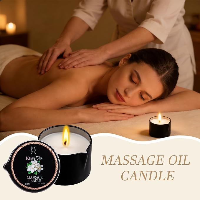6 Pack Low Temperature Massage Oil Candle Set - Soy Wax that Melts Into Skin Nourishing Body Oil Massage Candle for Home Spa, Massage Therapy, Relaxation - Natural - 2.35 oz Each