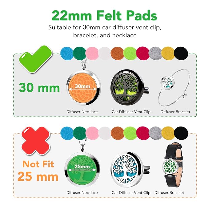 Maromalife 48PCS 22mm Replacement Refill Pads for 30mm Essential Oil Diffuser Necklace, Felt Pads for Aromatherapy Necklace Pendant Diffuser Bracelet Car Diffuser Vent Clip with 12 Colors, 0.87 Inch