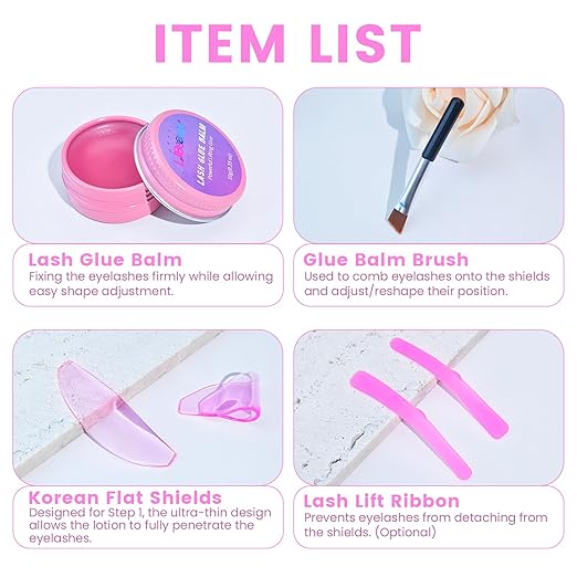 Libeauty 3 Pcs Value Pack, Lash Lift Glue Balm & Korean Flat Shields Kit with Lash Lift Ribbon, Salon and DIY Use, 1mm Ultra Thin Soften Pads, Strong Adhesive Balm, Adhesion-Secured Ribbon