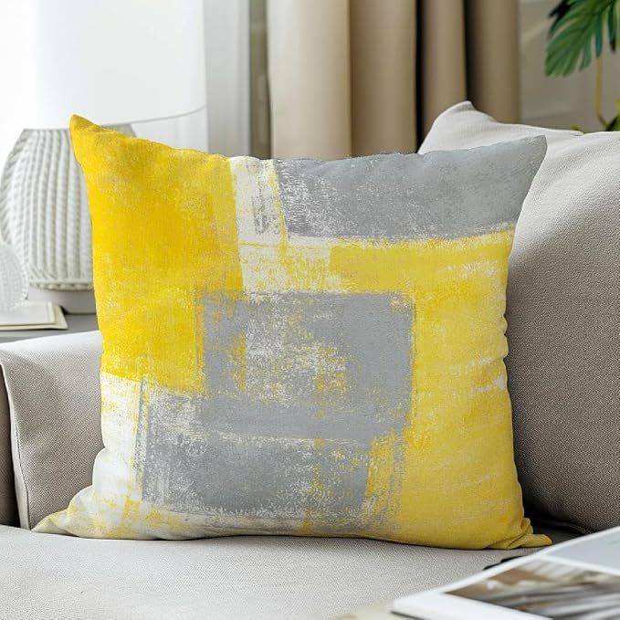 Throw Pillow Covers for Couch, 26x26 Inch, 2 Pack, Grey Yellow | Decorative Throw Pillow Covers Cushion Covers for Couch Bedroom Sofa Living Room