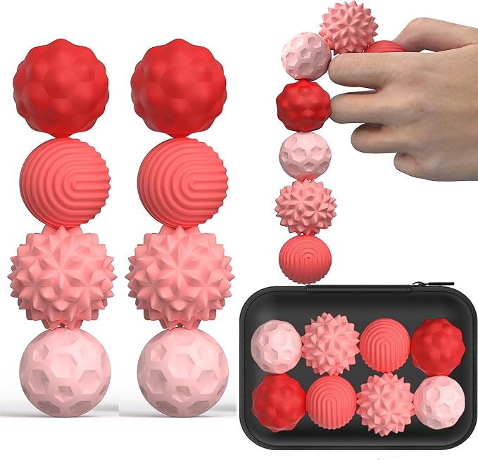 Large Magnetic Sensory Fidget Ball Toy, 8Pcs Silicone Sensory Stress Relief Toys for Adults, Teens with Autism, ADHD, Anxiety, Stocking Stuffers for Women Men Teen Gift (Red, Large)