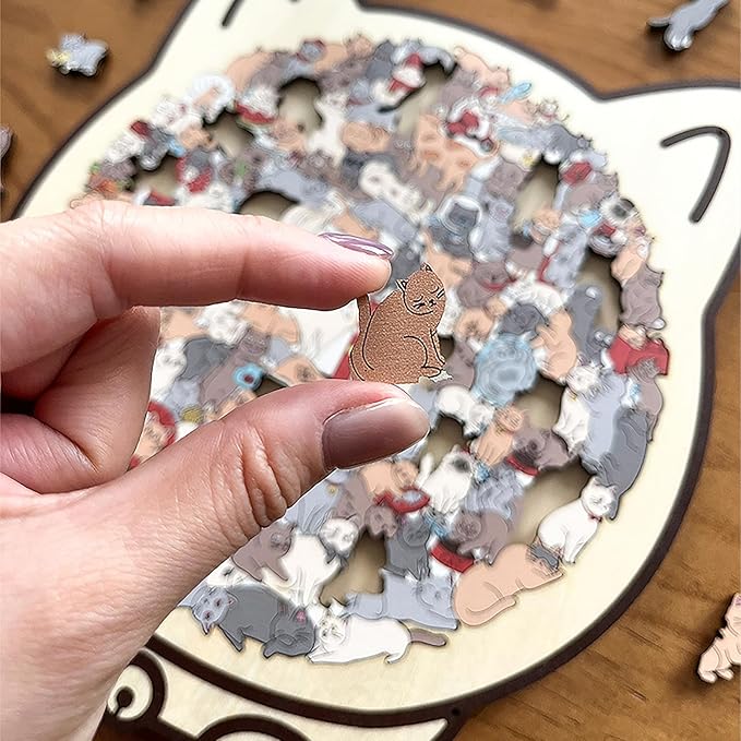 135-Piece Cat Puzzle, Cat Shaped Wooden Jigsaw Puzzle, Macaron Colored Animal Jigsaw Puzzles Gifts for Adults Cat Lovers, Home Decor