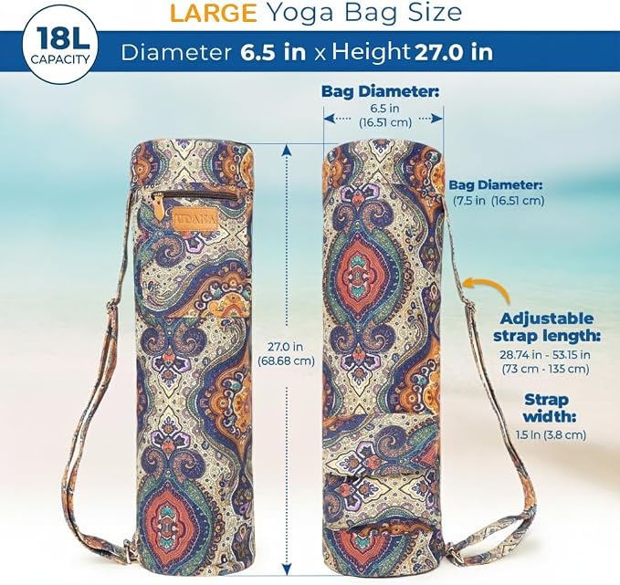 UDANA Canvas Yoga Mat Bag for Women & Men, Full-Zip Carrier with 3 Pockets & Adjustable Strap, Stylish Gym & Pilates Bag – Available in Multiple Sizes