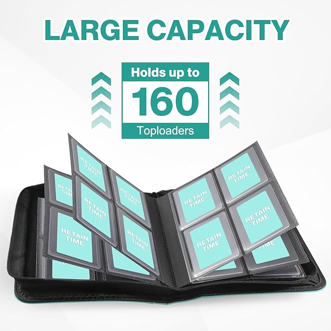 Toploader Binder, Holds 160 Toploaders, 100 Toploaders INCLUDED, 4-Pocket PU Cover Top Loader Binder for 3" x 4" Rigid Toploader, Ringless Double-Sided Toploader Card Binder for TCG, Sport Cards