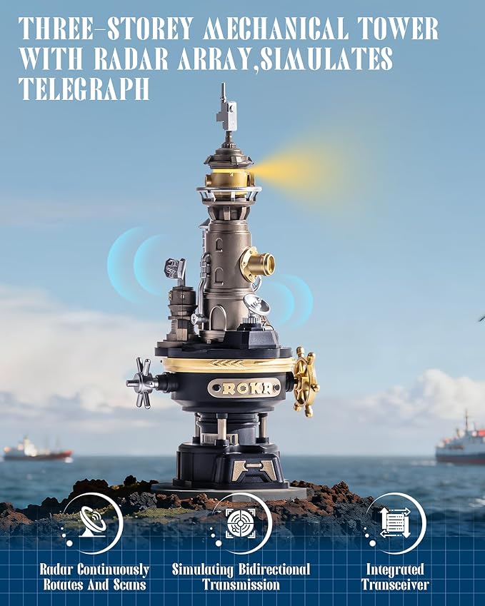ROKR Navi Lighthouse Mechanical 3D Puzzle, Lighted DIY Building Set for Adults, Building Kits, Desk Decor & Birthday Gifts, Connectable to Mechmix Series