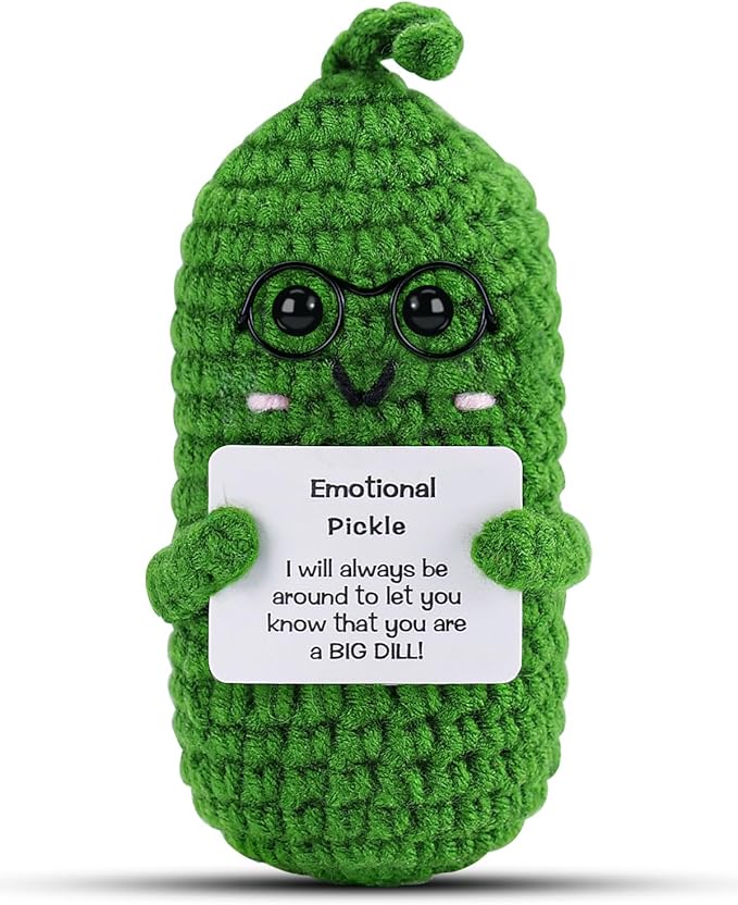 Hoedia Crochet Pickle Dolls Friend Birthday Valentines Gifts for Her Women Wife Girlfriend Sister from Husband Men, Cute Funny Gifts for Coworkers Student Teacher Roommates (Pickle with Glasses)