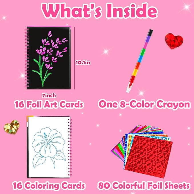 FUNNYB&G Foil Art Crafts for Kids Ages 4-8: Valentines Crafts for Kids 2026,Birthday Gift for Girls,Art and Crafts Supplies,Party Favors,Creative Toys for Girls Boys 4 5 6 7 8 9 Years Old (Flower)