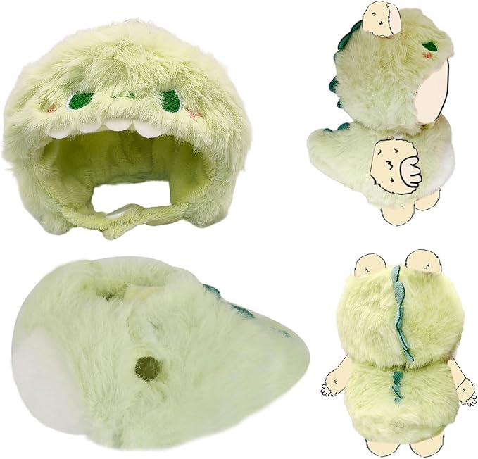17cm (6.7 Inch) Doll Clothes – Soft Plush Animal Jumpsuit for Mini Keychain Dolls, Green Dinosaur Costume Outfit, Collectible Display Gift (Doll Not Included) (Green Dino 3D)