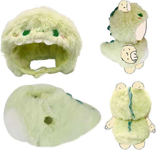 17cm (6.7 Inch) Doll Clothes – Soft Plush Animal Jumpsuit for Mini Keychain Dolls, Green Dinosaur Costume Outfit, Collectible Display Gift (Doll Not Included) (Green Dino 3D)
