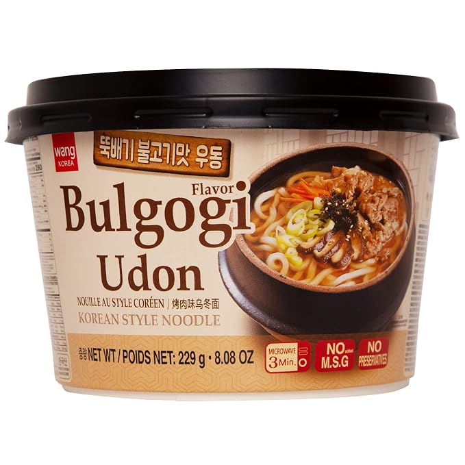 Wang Korean BBQ Bulgogi Flavored Udon Noodle Bowl - No MSG Added, No Preservatives - 290 Calories Per Meal - Convenient and Instant Meal, Ready in 3 Minutes - Microwaveable Bowl (Pack of 1)