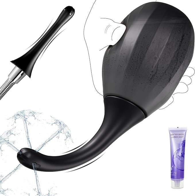 Enemas Anal Douches for Men Women - Anti Backflow Shapeable Silicone Enema Bulb, Feminine Care Cleaner Flusher Shower Enema Douche Kit for Women Men Colon Cleanse with Lube, Shower Tube Connectable