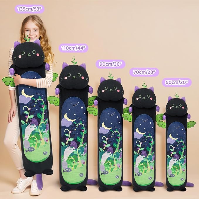 Long Cat Plush 5 Sizes, 120% Extra Filling Giant Plushness Kids Body Pillow, Kawaii Cute Black Cat Stuffed Animals Plushies, Big Long Body Pillow Black Cat Plush Gift for Girls 28”