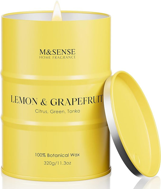 M&SENSE Lemon Candle,Summer Grapefruit Scented, Lemon Soy Candles 11.3oz 70 Hour Slow Burning, Limoncello Highly Scented Citrus Candles for Bathroom, Fresh Smelling Candle