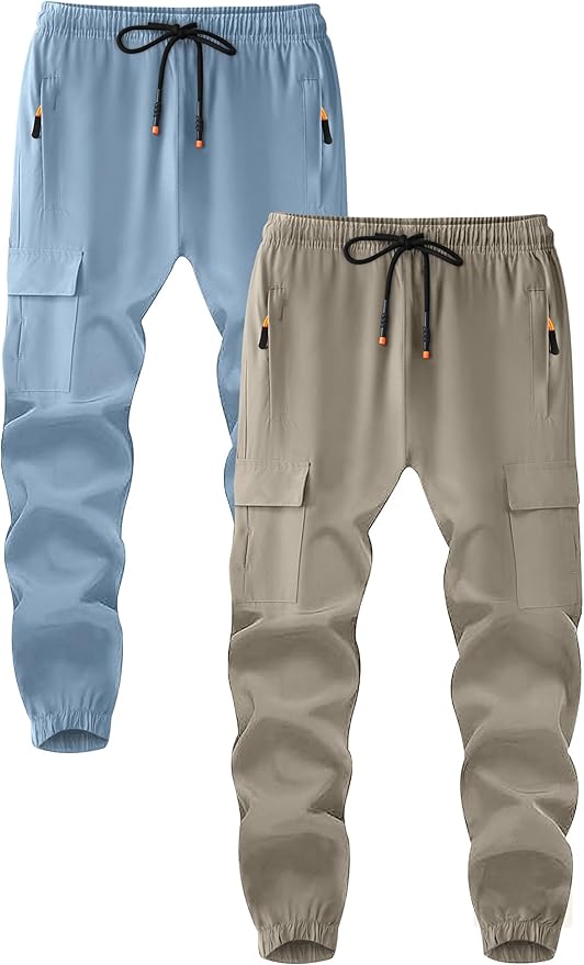 Boys Cargo Joggers Youth Quick Dry Athletic Pants Lightweight Hiking Jogger Pants with Zipper Pockets