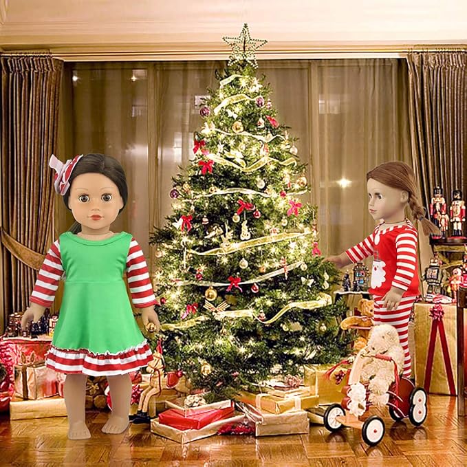 Ecore un 2 Set 18 Inch Doll Christmas Clothes Dress Pajamas Outfits for 18 Inch Girl Doll