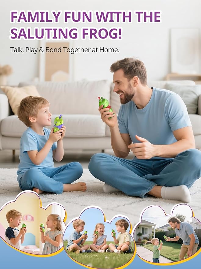 Toddler Walkie Talkies for Kids Rechargable, DIY Dress-Up Saluting Frog Toys, 2 Pack Cute Indoor Outdoor Playset with Stickers, Birthday for 3 4 5 6 7 8 Year Old Girls Boys