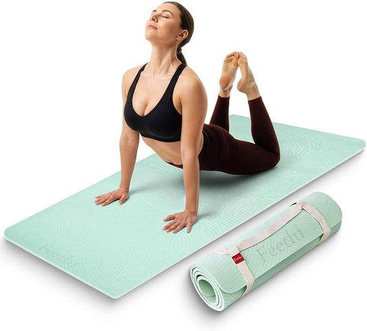 Extra Thick 12mm Exercise Mat – 74"L x 26"W Inch, Non-Slip, Joint-Friendly & Cushioned Fitness Mat for Yoga, Pilates & Floor Workouts – Durable, Supportive & Includes Feetlu Classic Strap