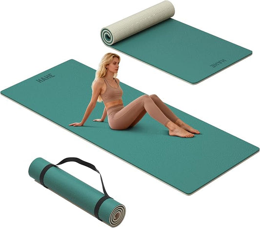 HAHE Wide Yoga Mat 72"x32"x0.4" Thick Pilates Mat with Carrying Strap