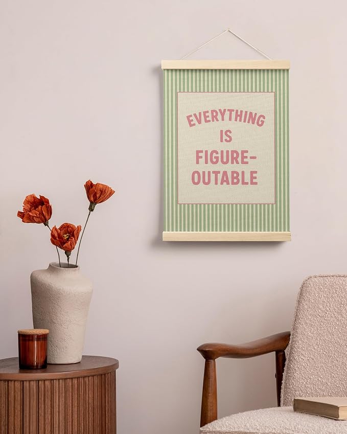 FGFK Everything Is Figureoutable Positive Affirmations Wall Art Poster Hanger Frame, Preppy Pink and Green Inspirational Canvas Prints Framed Wall Decor for Office Classroom Home Bedroom, 12x16 Inch